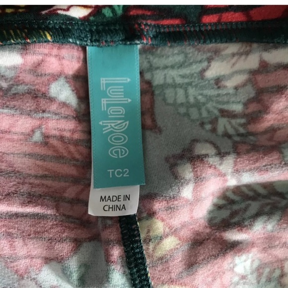 LuLaRoe Green Christmas Poinsettia Leggings Tall & Curvy 2 Women’s Plus 18 -26 - Picture 4 of 4